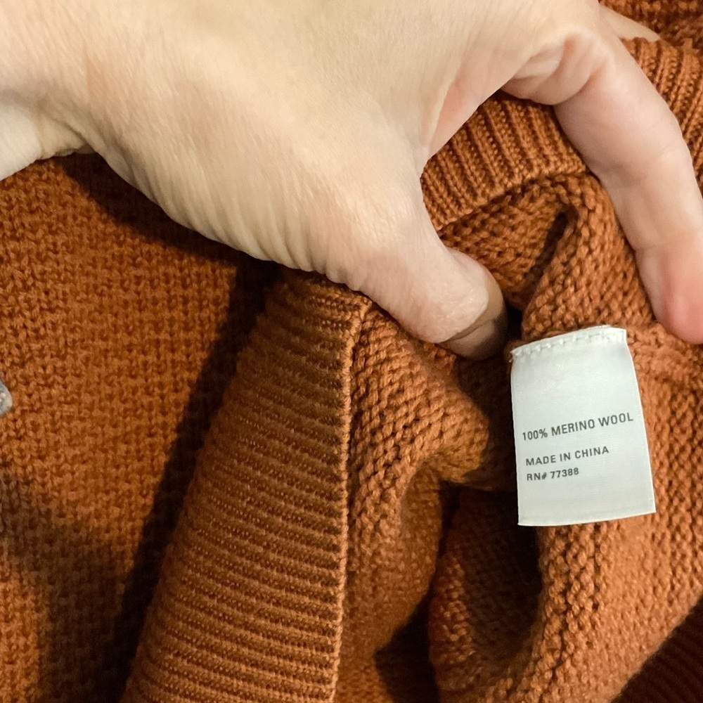 Wallace Burnt Orange Merino Wool Crewneck Pullover Waffle Knit Sweater Size S - Picture 8 of 9